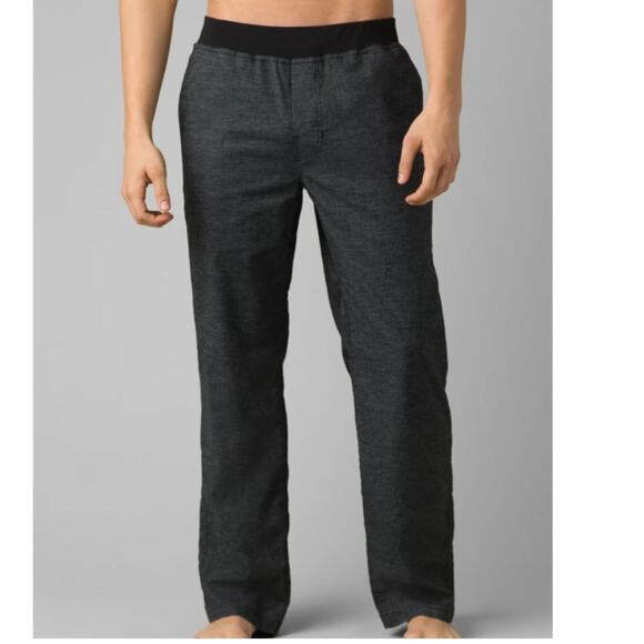 PRANA Men's Vaha Hemp Blend Yoga Straight Leg Pull On Pant in Black, Size Large - Picture 1 of 15